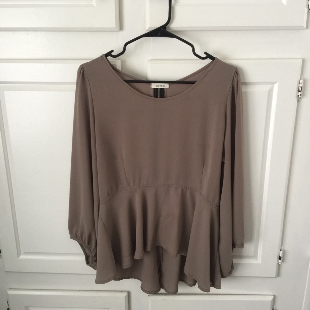 Tan Long Sleeve Chiffon Blouse